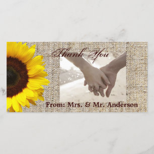 Rustic Western Country Burlap Sunflower Wedding Thank You Card