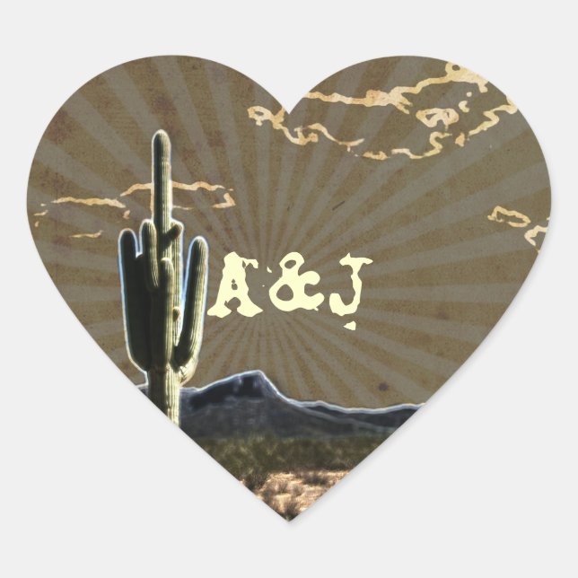 Rustic western country cactus wedding heart sticker (Front)