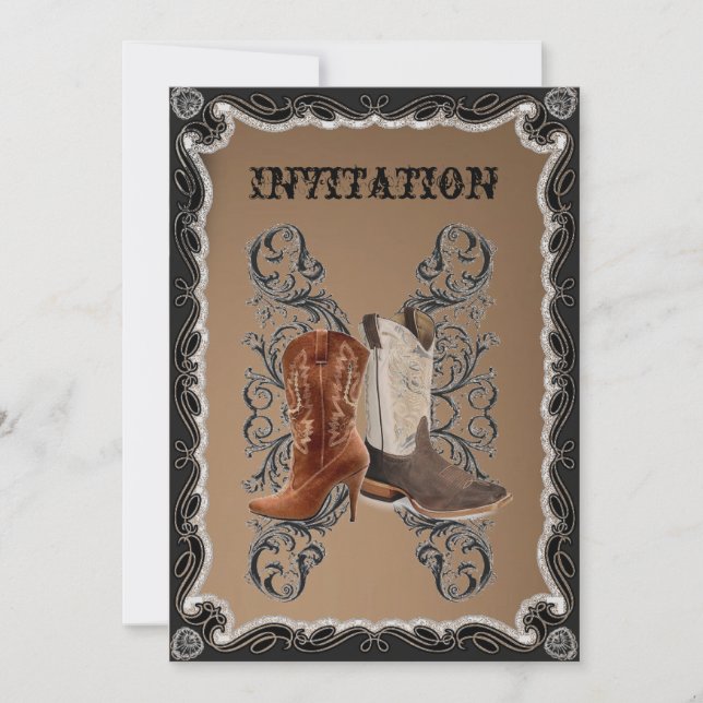 Rustic western country cowboy wedding invitation (Front)