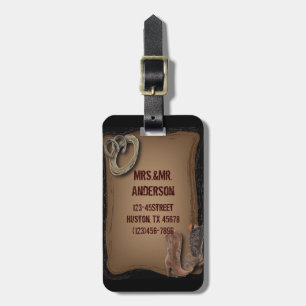 rustic western country cowboy wedding luggage tag