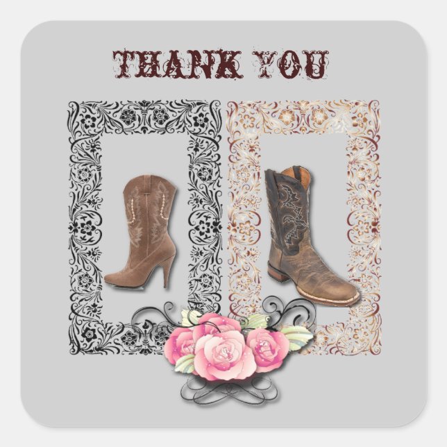 Rustic western country cowboy wedding square sticker (Front)
