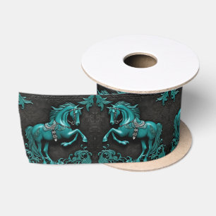 Rustic Western Country Equestrian Turquoise Horse  Satin Ribbon