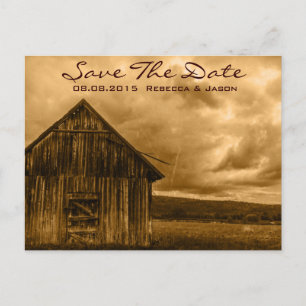 rustic western country farm old barn wedding announcement postcard