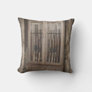 Rustic Western Country Firearm Gun Cabinet Rifles Throw Pillow