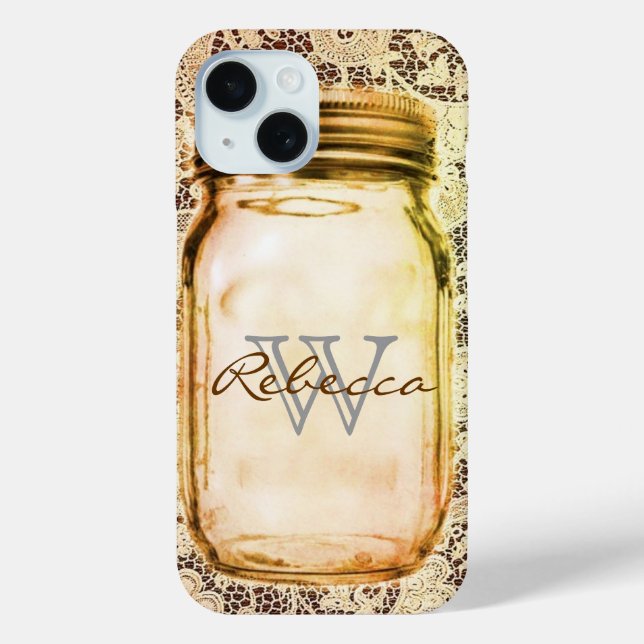 rustic western country lace customizable mason jar Case-Mate iPhone case (Back)