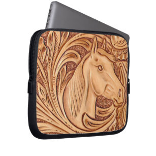 rustic western country leather equestrian horse laptop sleeve