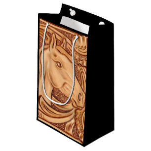 rustic western country leather equestrian horse small gift bag