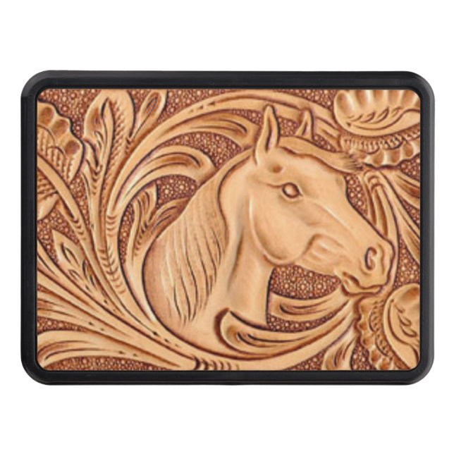 rustic western country leather equestrian horse trailer hitch cover (Front)