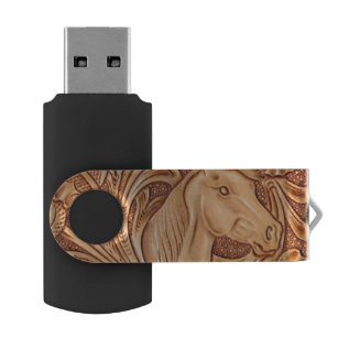 rustic western country leather equestrian horse USB flash drive