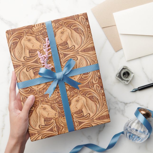 rustic western country leather equestrian horse wrapping paper (Gifting)