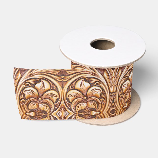 Rustic  Western country pattern cowboy leather Satin Ribbon (Spool)