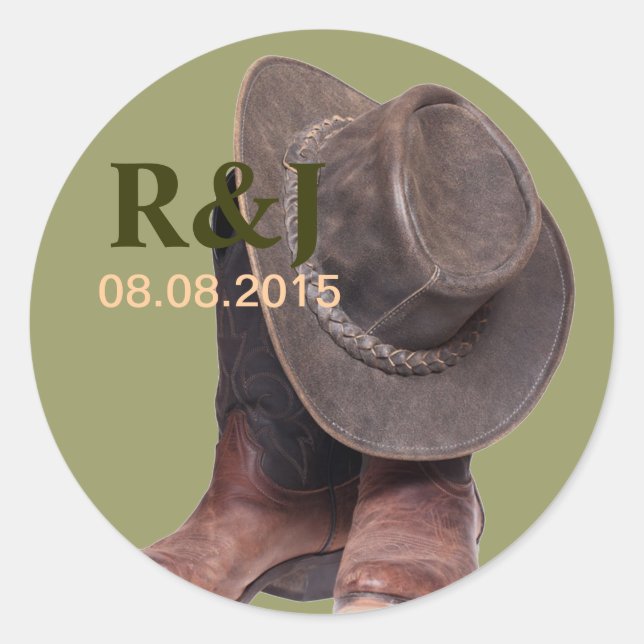 rustic western country rodeo cowboy boots classic round sticker (Front)