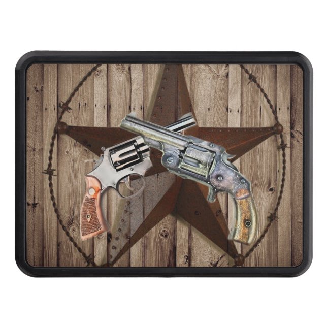 rustic western country texas star cowboy pistol trailer hitch cover (Front)