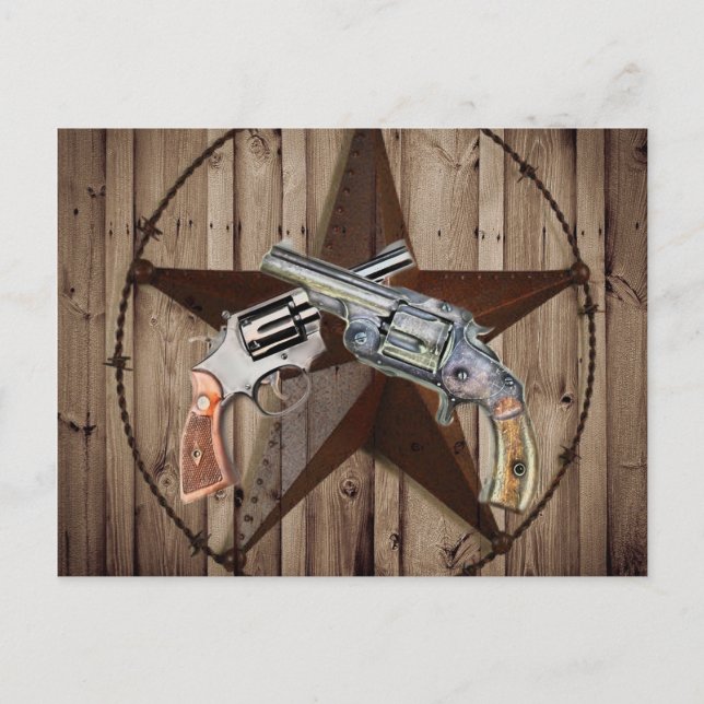 rustic western country texas star cowboy pistols postcard (Front)