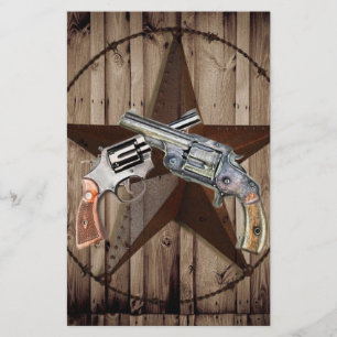 Rustic western country texas star cowboy pistols stationery