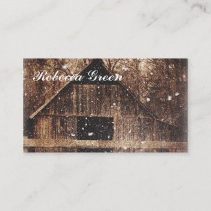 rustic western country winter barn wedding business card