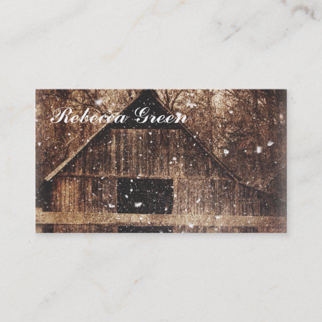 rustic western country winter barn wedding business card (Front)