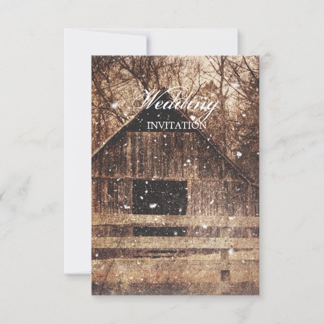 rustic western country winter barn wedding invitation (Front)