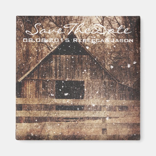 rustic western country winter barn wedding magnet (Front)