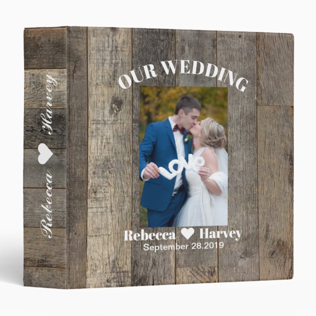 rustic western country woodgrain barn wedding binder (Front/Spine)