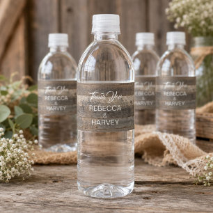 rustic western country woodgrain barn wedding water bottle label