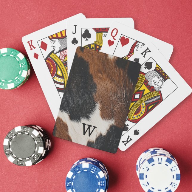 Rustic Western Cow Pattern with Monogram Playing Cards (Creator Uploaded)