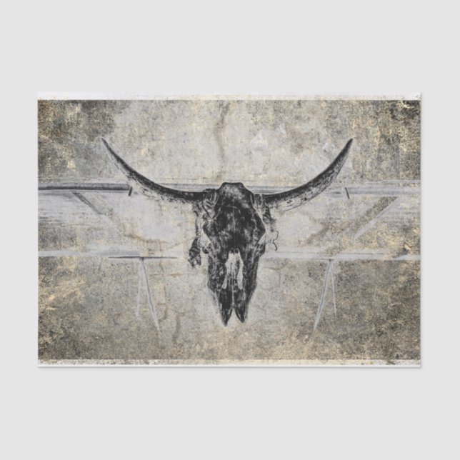 Rustic Western Cow Skull Black Texture Decoupage Tissue Paper (Front)