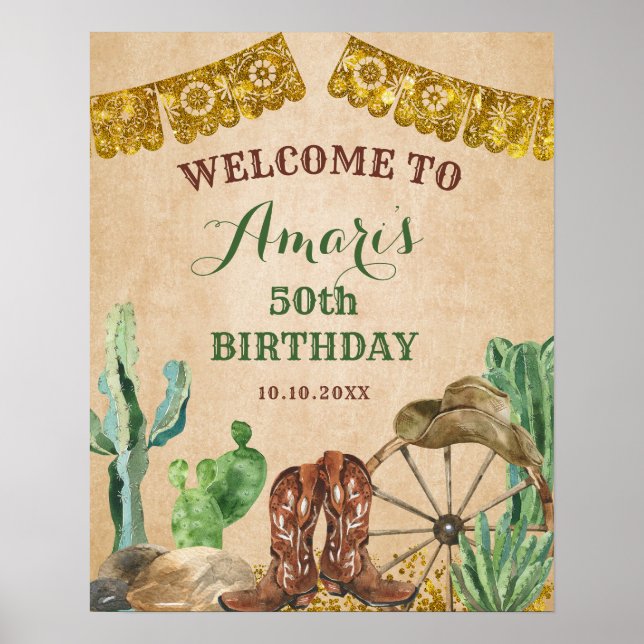 Rustic Western Cowboy Affiche de bienvenue d'anniv (Devant)