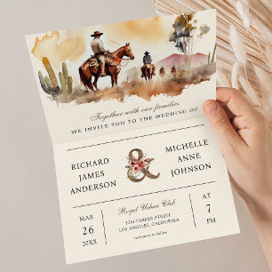 Rustic Western Cowboy All in One QR Code Wedding Invitation