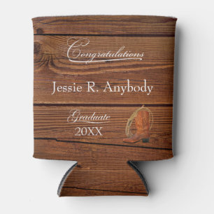 Rustic Western cowboy boot lasso Graduation Party Can Cooler