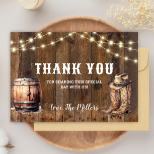 Rustic Western Cowboy Boots Thank You Card 