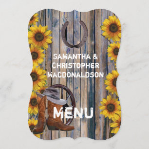 Rustic western cowboy country wedding menu
