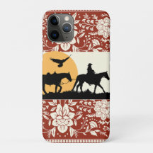 Rustic Western Cowboy Horse Floral Folk Art Sunset