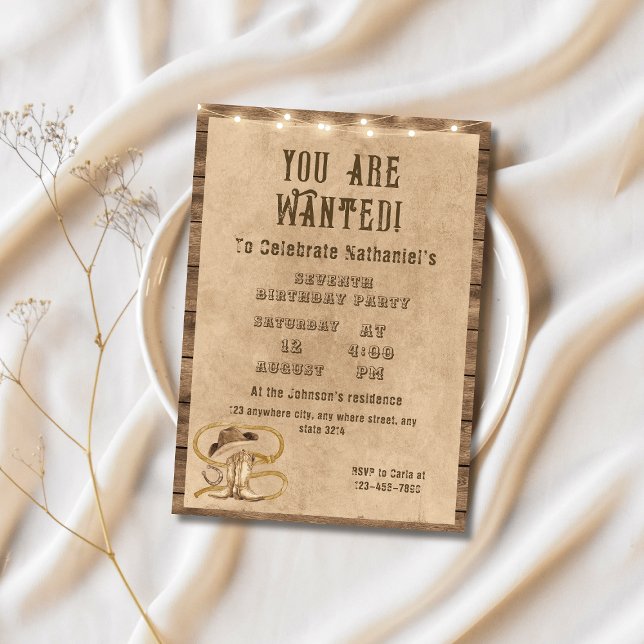 Rustic western cowboy you are wanted birthday  invitation (Creator Uploaded)