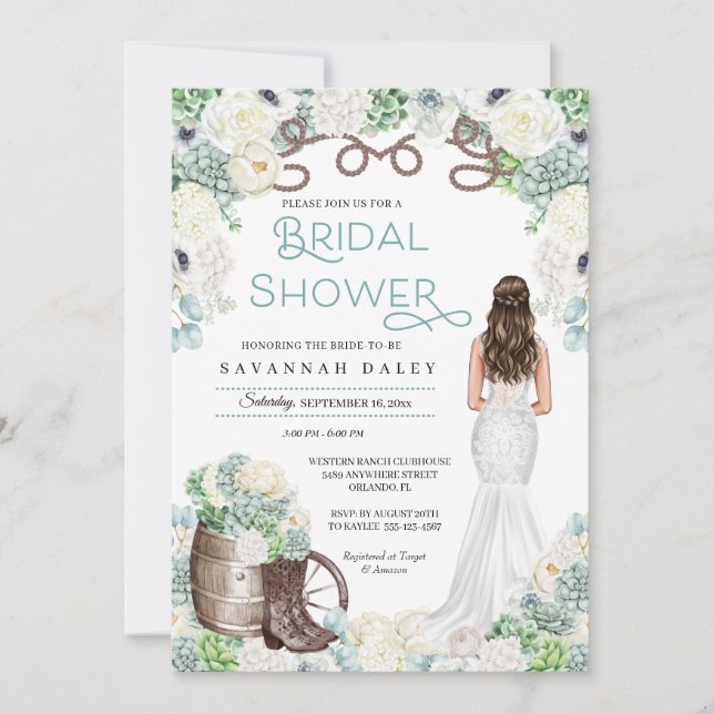 Rustic Western Cowgirl Boots Bridal Shower Invitation (Front)