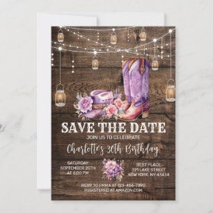 Rustic Western Cowgirl Save the Date Birthday Invitation