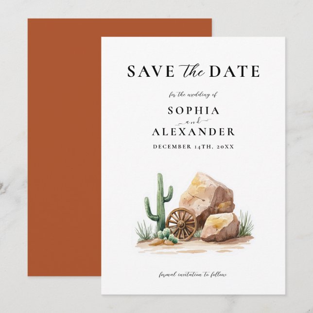 Rustic Western Desert Cactus Save the Date Invitation (Front/Back)