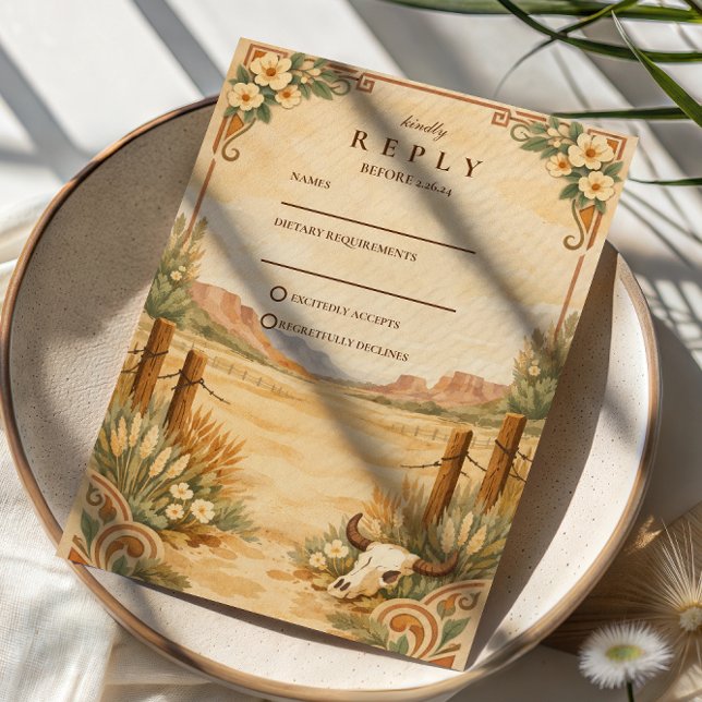 Rustic Western Desert Wedding RSVP Card (Creator Uploaded)