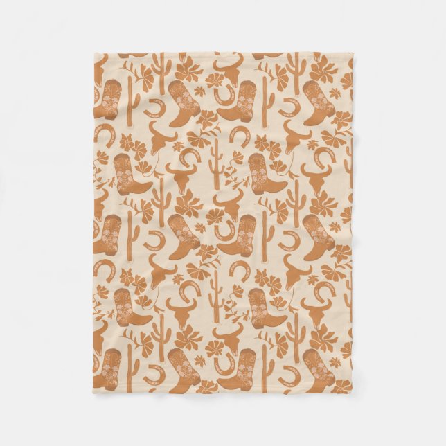 Rustic Western Earth Tone Country Cowboy Boots Fleece Blanket (Front)