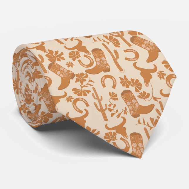 Rustic Western Earth Tone Country Cowboy Boots Tie (Rolled)