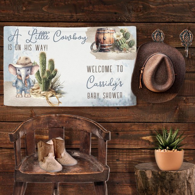 Rustic Western Elephant Cowboy Boy Baby Shower Banner (Rustic Western Elephant Cowboy Boy Baby Shower Banner)