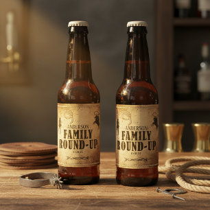 Rustic Western Family Round-Up Lasso Rope ID1318 Beer Bottle Label