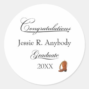 Rustic Western Graduation Classic Round Sticker