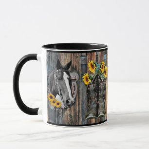 Rustic Western Horse Cowboy boots Sunflowers Mug