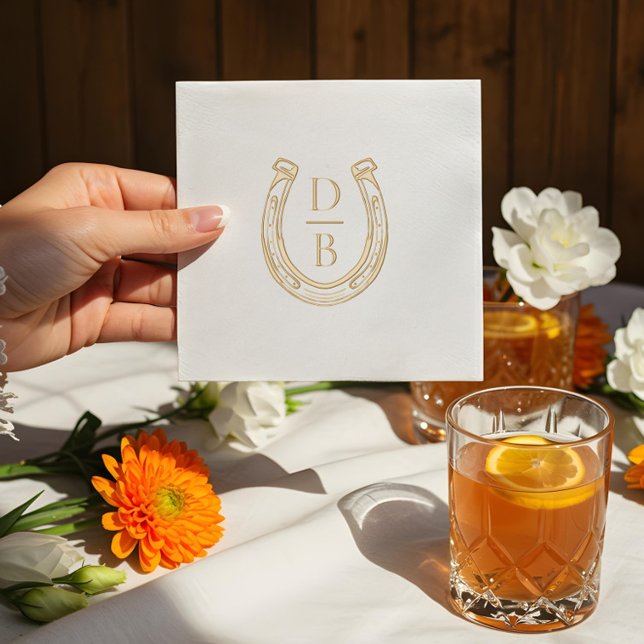 Rustic Western Horseshoe Custom Monogram Mariage (Rustic Western Horseshoe Custom Monogram Wedding Foil Napkins)