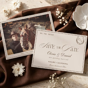 Rustic Western Horseshoe Photo Save the Date Card