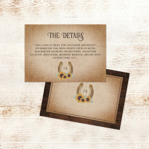 Rustic Western Horseshoe Sunflower Wedding Details Enclosure Card