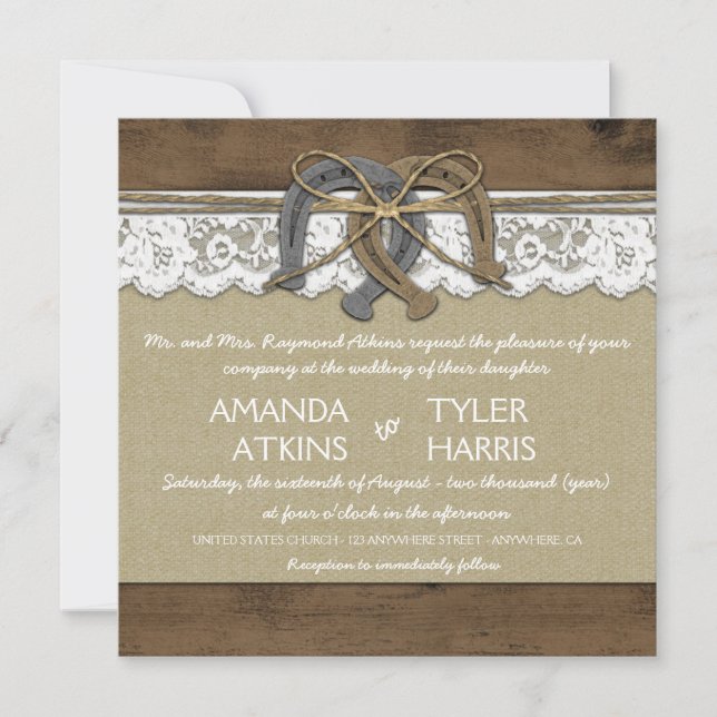 Rustic Western Horseshoe Wedding Invitations (Front)