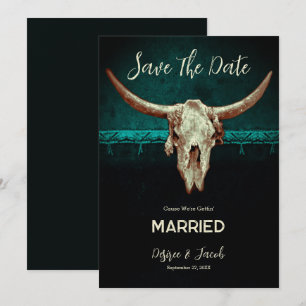 Rustic Western Hunter Green Cowboy Bull Skull Announcement