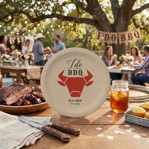 Rustic Western "I Do BBQ" Calligraphy Wedding  Paper Plate